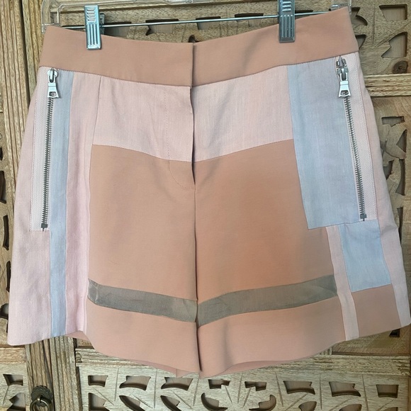 Color block Rebecca Taylor Shorts.  Exposed silver zipper detail - Picture 1 of 9